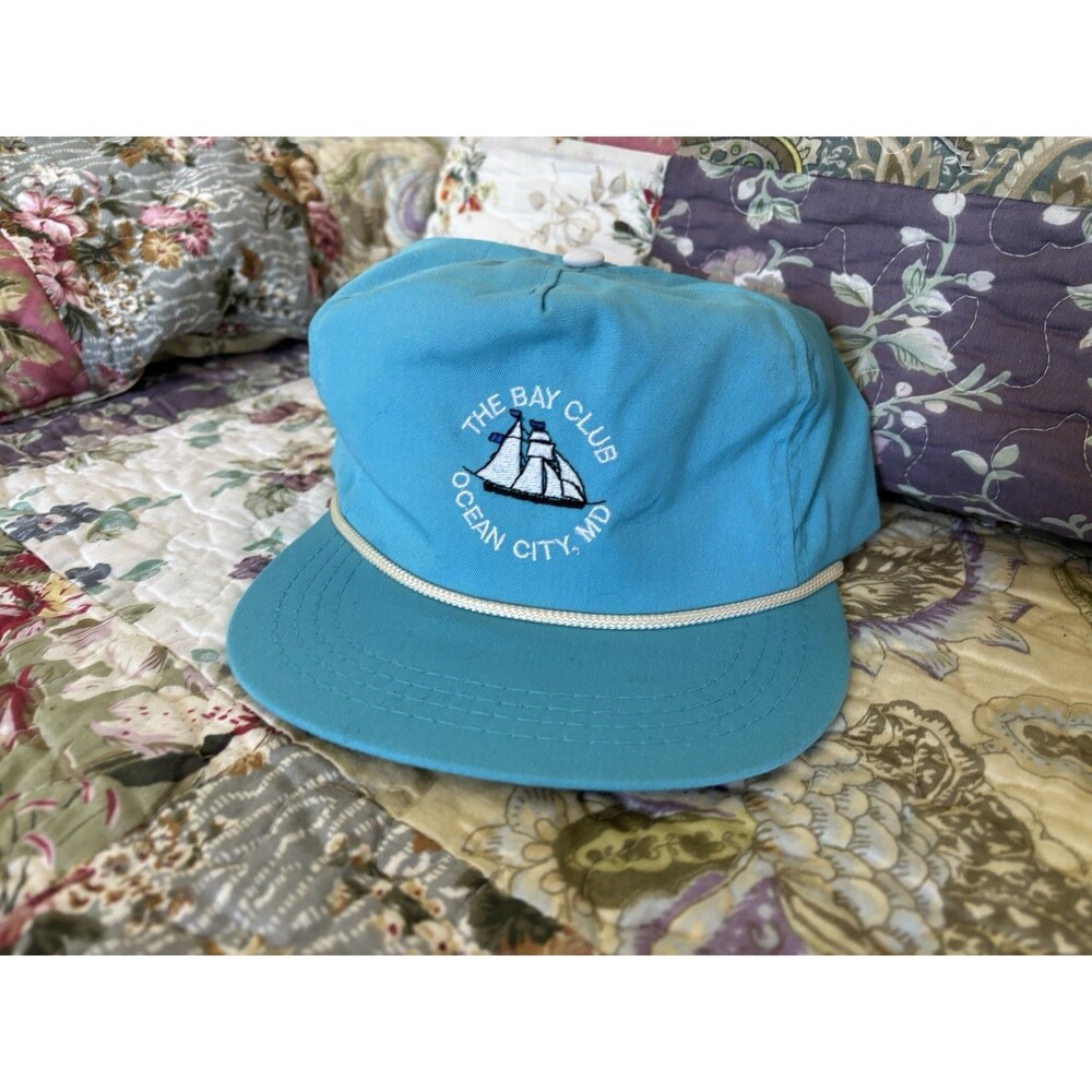 Vintage 90’s Y2K 80’s Hat Ocean City MD The Bay Club Hat Cord Trucker Teal Prep